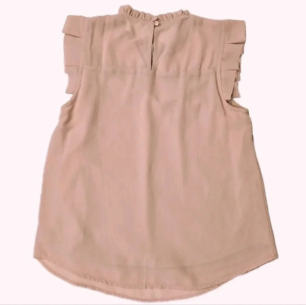Monteau, Size Small, Ruffled Illusion Yoke Top Pink - Picture 3 of 6